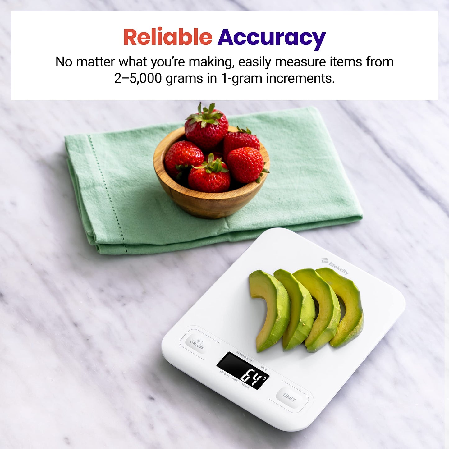 Etekcity Smart Food Kitchen Scale with Nutritional Calculator, Free App with 19 Nutrients Tracking, Calorie, Marco, Digital grams and ounces for weight loss, Premium Stainless Steel, 11lb