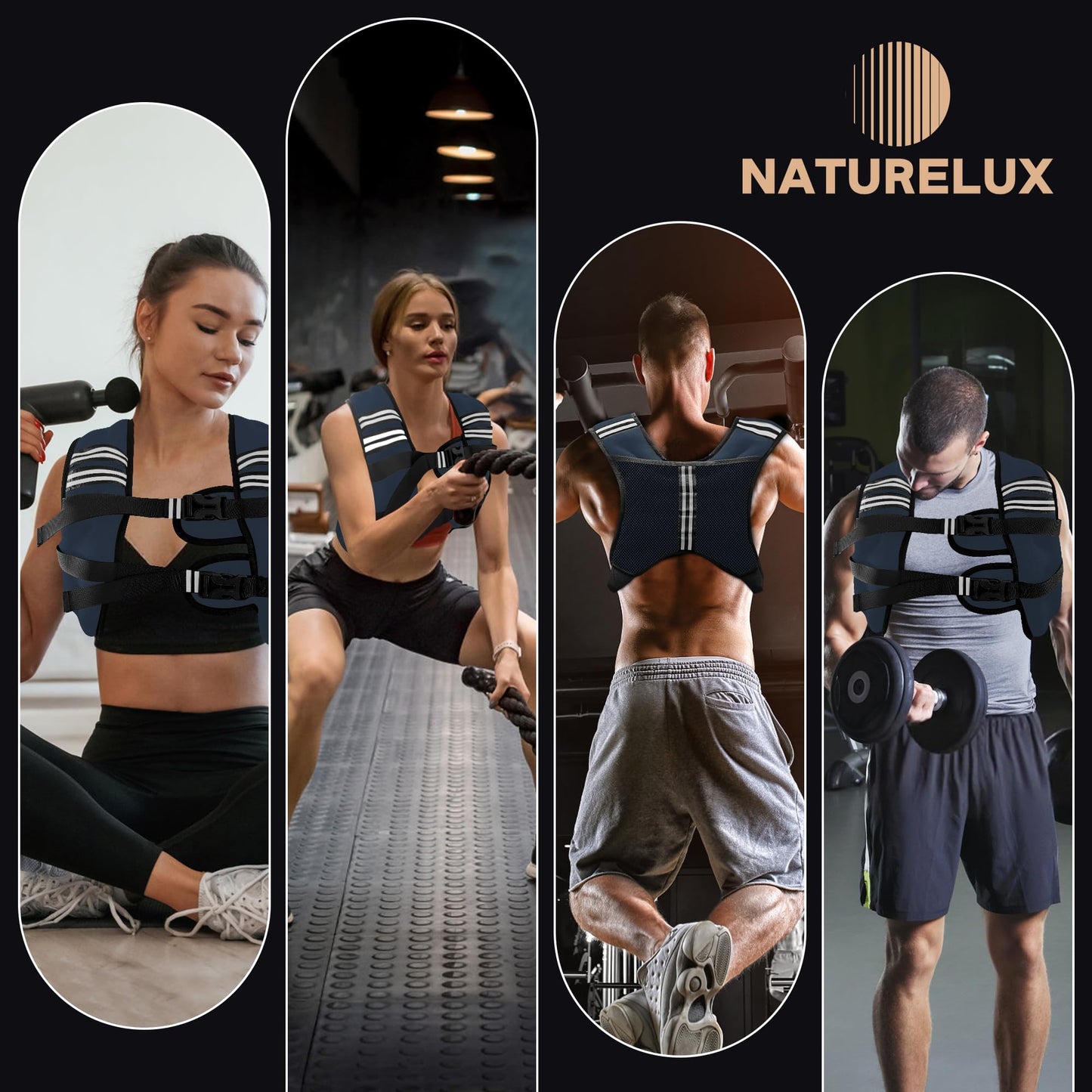 NATURELUX Weighted Vest Men or Women - 5/10/15/20/25/30lbs Weights with Reflective Stripe, Weighted Vest for Workout Equipment for Strength Training Running - Walking Weight Loss