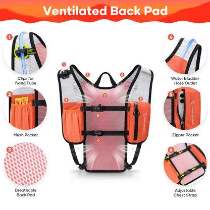 Maelstrom Running Hydration Vest, Hiking Backpack with 2L Water Bladder for Cycling Rave for Men Women