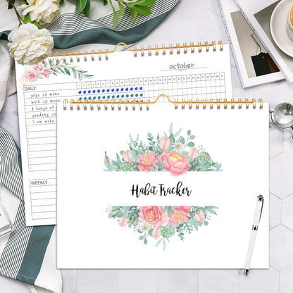 Habit Tracker Calendar- 12 Months Undated Daily Weekly & Monthly Period Habit Tracker Journal, Spiral Binding with Writable Goals Habits Track and Self Care Office Supplies, Personalized Gifts for Women Mom Sister Teacher