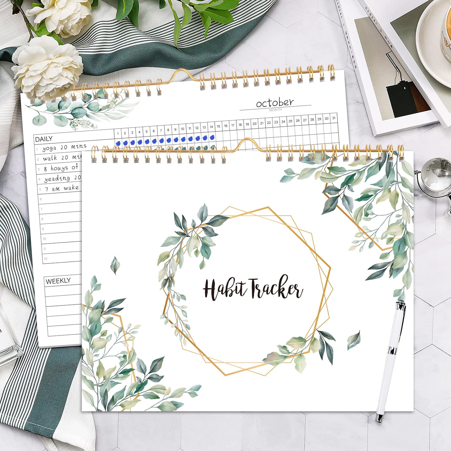 Habit Tracker Calendar- 12 Months Undated Daily Weekly & Monthly Period Habit Tracker Journal, Spiral Binding with Writable Goals Habits Track and Self Care Office Supplies, Personalized Gifts for Women Mom Sister Teacher
