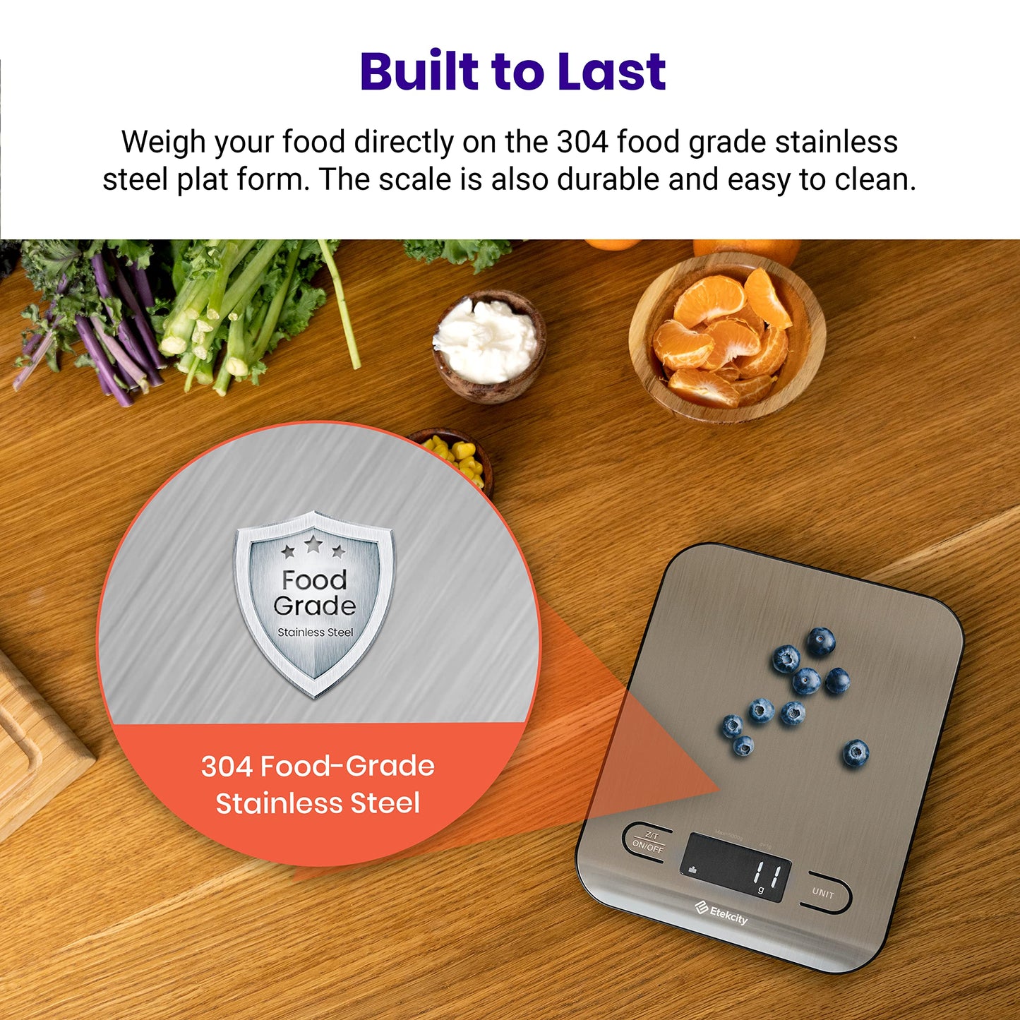 Etekcity Smart Food Kitchen Scale with Nutritional Calculator, Free App with 19 Nutrients Tracking, Calorie, Marco, Digital grams and ounces for weight loss, Premium Stainless Steel, 11lb