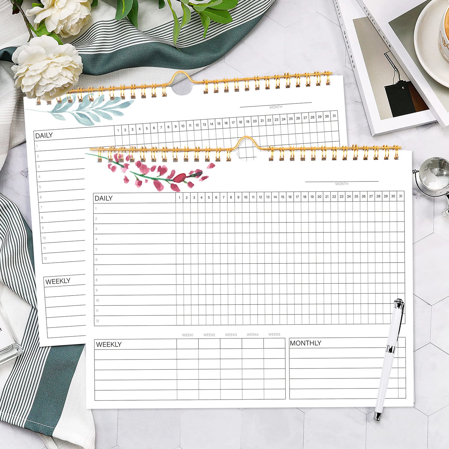 Habit Tracker Calendar- 12 Months Undated Daily Weekly & Monthly Period Habit Tracker Journal, Spiral Binding with Writable Goals Habits Track and Self Care Office Supplies, Personalized Gifts for Women Mom Sister Teacher
